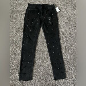 New Driftwood Jackie Black Pearl Studded Raw Hem Jeans 27